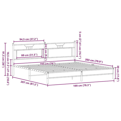vidaXL Metal Bed Frame without Mattress Brown Oak 193x203 cm