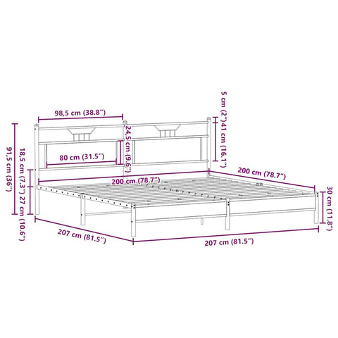 vidaXL Metal Bed Frame without Mattress Brown Oak 200x200 cm