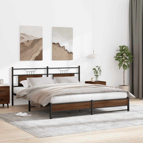 vidaXL Metal Bed Frame without Mattress Brown Oak 180x200 cm Super King