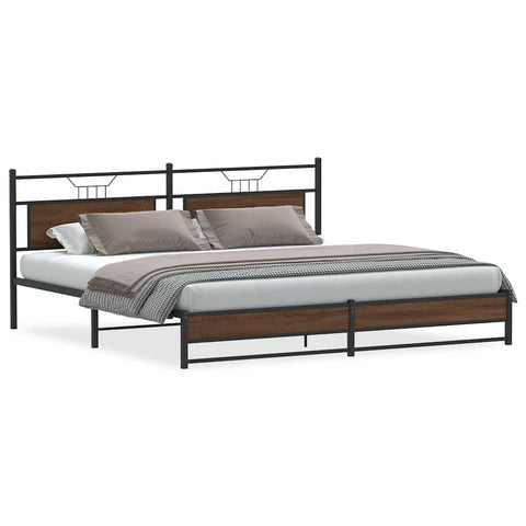vidaXL Metal Bed Frame without Mattress Brown Oak 193x203 cm
