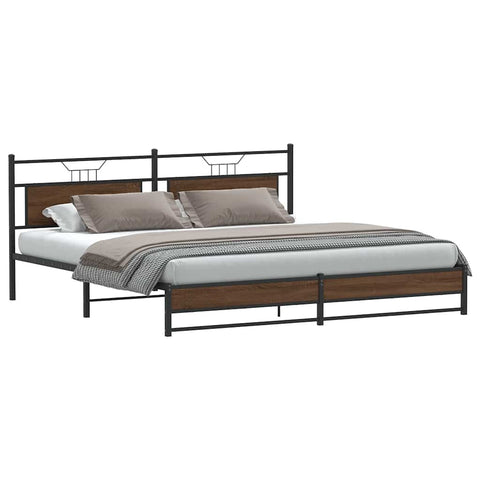 vidaXL Metal Bed Frame without Mattress Brown Oak 193x203 cm