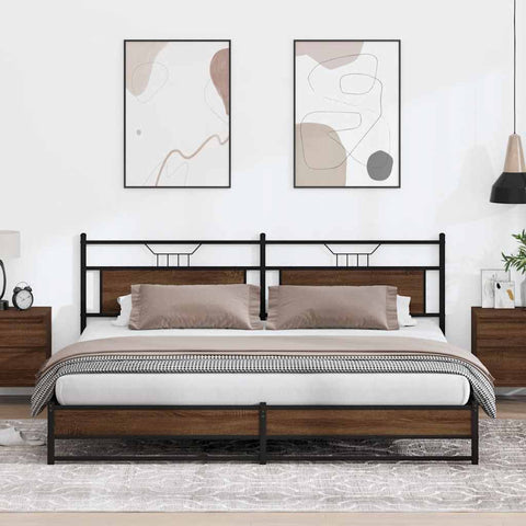 vidaXL Metal Bed Frame without Mattress Brown Oak 193x203 cm