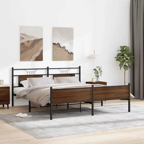 vidaXL Metal Bed Frame without Mattress Brown Oak 160x200 cm