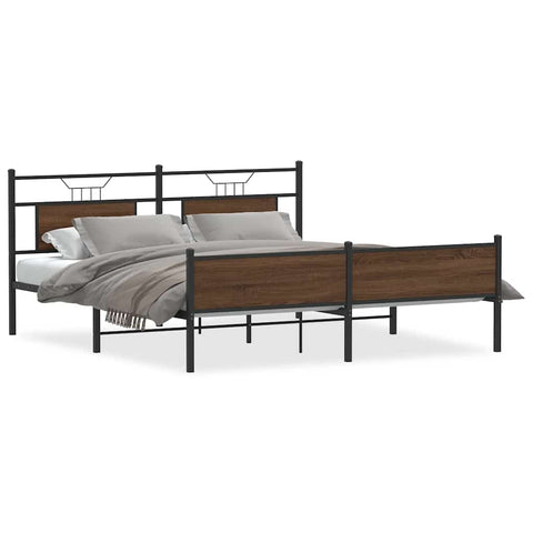 vidaXL Metal Bed Frame without Mattress Brown Oak 180x200 cm Super King