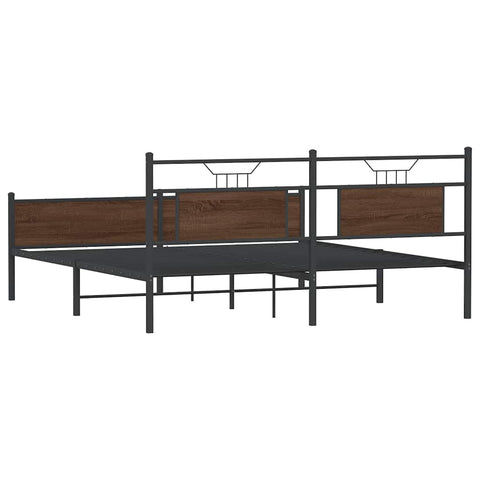 vidaXL Metal Bed Frame without Mattress Brown Oak 180x200 cm Super King