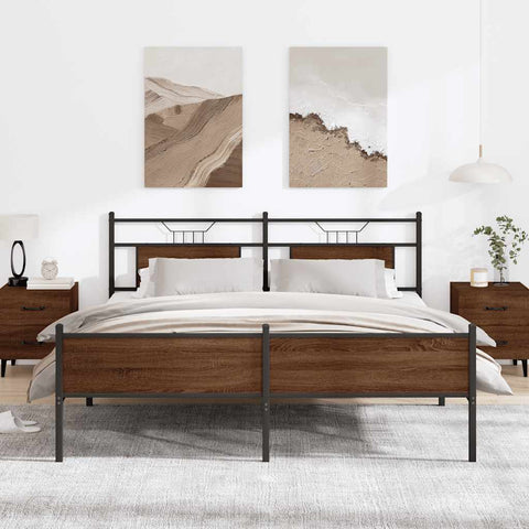 vidaXL Metal Bed Frame without Mattress Brown Oak 180x200 cm Super King