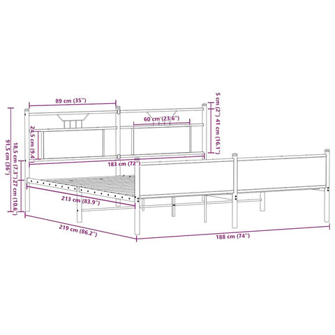 vidaXL Metal Bed Frame without Mattress Brown Oak 183x213 cm