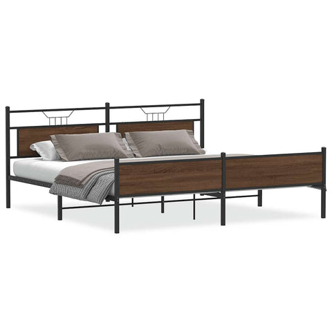 vidaXL Metal Bed Frame without Mattress Brown Oak 193x203 cm