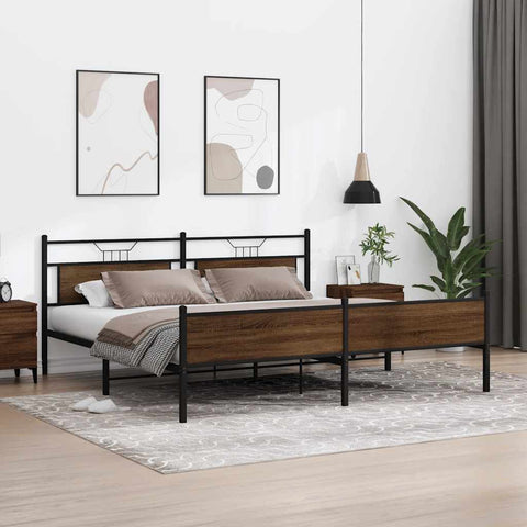 vidaXL Metal Bed Frame without Mattress Brown Oak 193x203 cm
