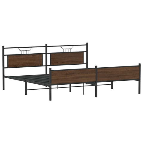 vidaXL Metal Bed Frame without Mattress Brown Oak 193x203 cm