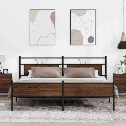 vidaXL Metal Bed Frame without Mattress Brown Oak 200x200 cm