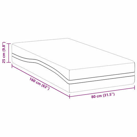 vidaXL Mattress White and Grey 80 x 160 cm Memory Foam