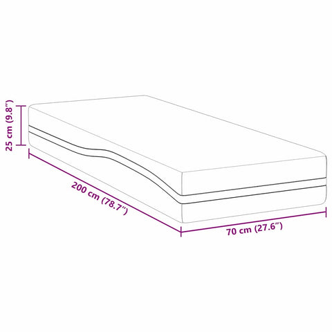 vidaXL Mattress White and Grey 70 x 200 cm Memory Foam