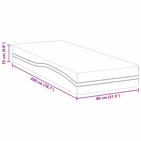 vidaXL Mattress White and Grey 80 x 200 cm Memory Foam
