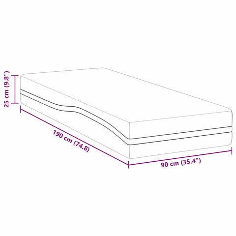 vidaXL Mattress White and Grey 90 x 190 cm Memory Foam