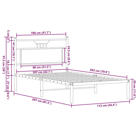 vidaXL Bed Frame without Mattress Smoked Oak 107x203 cm Engineered Wood