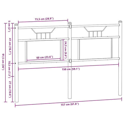 vidaXL Headboard Smoked Oak 150 cm Engineered Wood and Steel