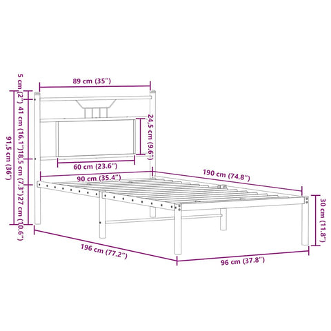 vidaXL Bed Frame without Mattress Sonoma Oak 90x190 cm Single Engineered Wood