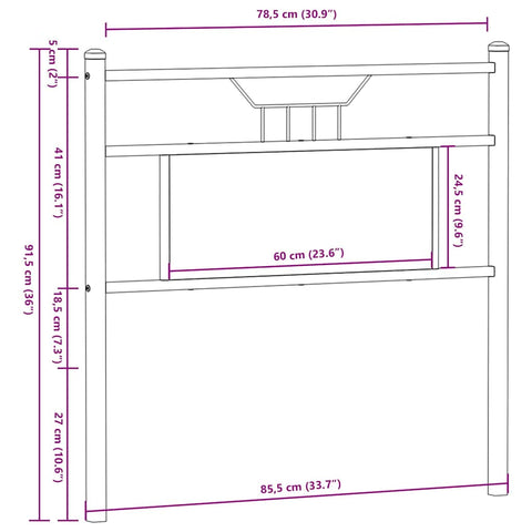 vidaXL Headboard Sonoma Oak 80 cm Engineered Wood and Steel