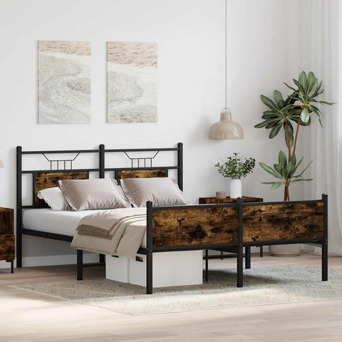vidaXL Bed Frame without Mattress Smoked Oak 140x190 cm Engineered Wood