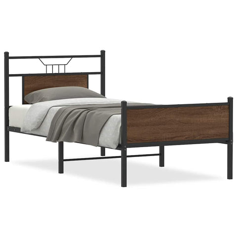 vidaXL Bed Frame without Mattress Brown Oak 90x190 cm Single Engineered Wood
