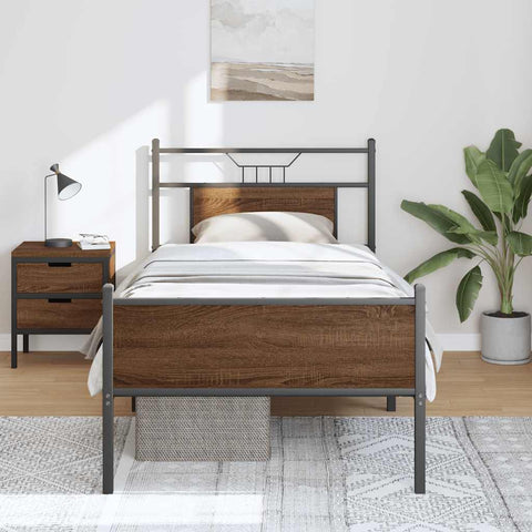 vidaXL Bed Frame without Mattress Brown Oak 90x190 cm Single Engineered Wood