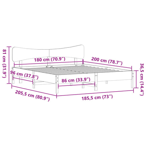 vidaXL Bed Frame without Mattress White 180x200 cm Super King Solid Wood Pine
