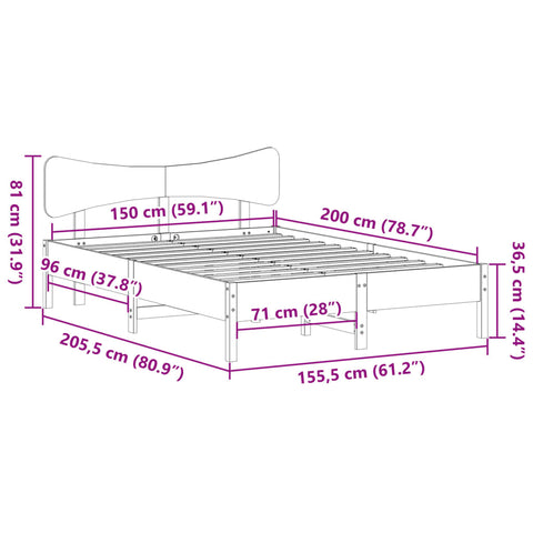 vidaXL Bed Frame without Mattress Wax Brown 150x200 cm King Size Solid Wood Pine