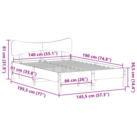 vidaXL Bed Frame without Mattress Wax Brown 140x190 cm Solid Wood Pine