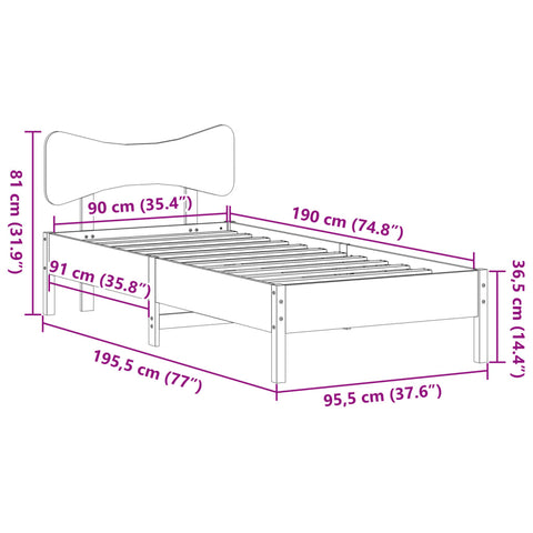 vidaXL Bed Frame without Mattress Wax Brown 90x190 cm Single Solid Wood Pine