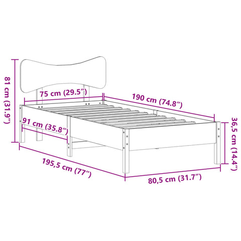 vidaXL Bed Frame without Mattress Wax Brown 75x190 cm Small Single Solid Wood Pine