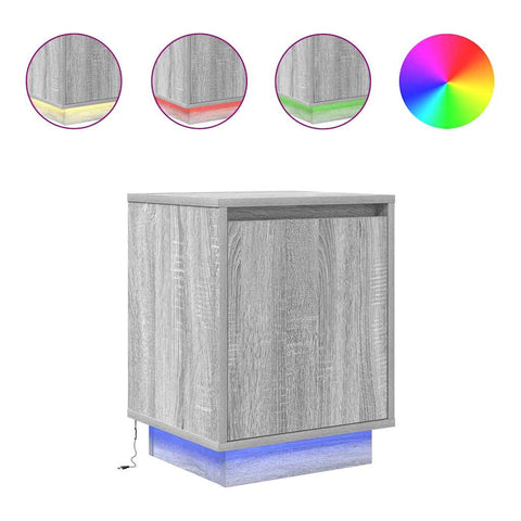 vidaXL Bedside Cabinet with LED Lights Grey Sonoma 38x34x50 cm