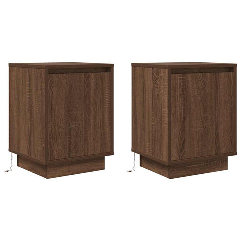 vidaXL Bedside Cabinets with LED Lights 2 pcs Brown Oak 38x34x50 cm