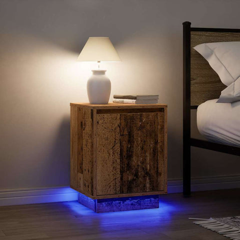 vidaXL Bedside Cabinet with LED Lights Old Wood 38x34x50 cm