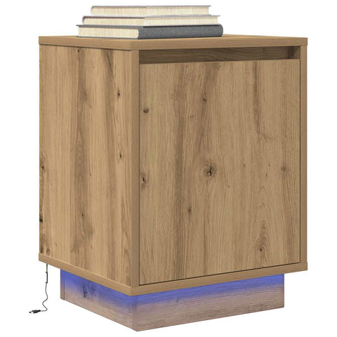 vidaXL Bedside Cabinet with LED Lights Artisan Oak 38x34x50 cm