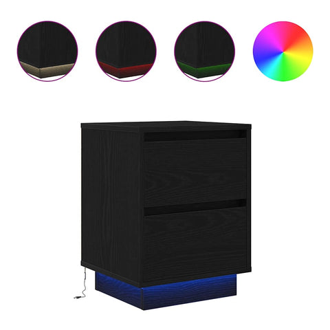 vidaXL Bedside Cabinet with LED Lights Black 38x34x50 cm