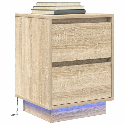 vidaXL Bedside Cabinet with LED Lights Sonoma Oak 38x34x50 cm