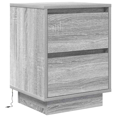 vidaXL Bedside Cabinet with LED Lights Grey Sonoma 38x34x50 cm