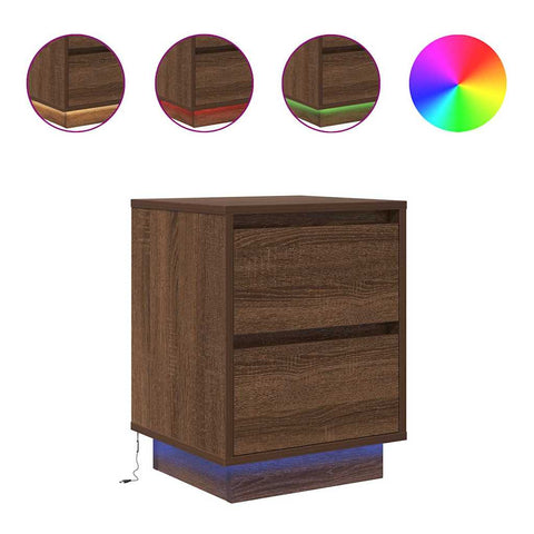 vidaXL Bedside Cabinet with LED Lights Brown Oak 38x34x50 cm