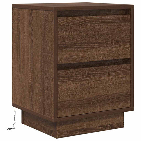 vidaXL Bedside Cabinet with LED Lights Brown Oak 38x34x50 cm