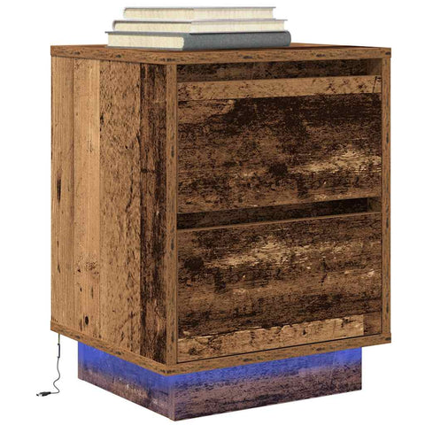 vidaXL Bedside Cabinets with LED Lights 2 pcs Old Wood 38x34x50 cm