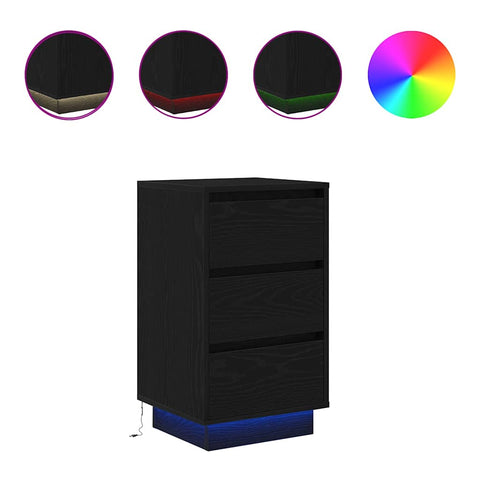vidaXL Bedside Cabinet with LED Lights Black 38x34x65 cm