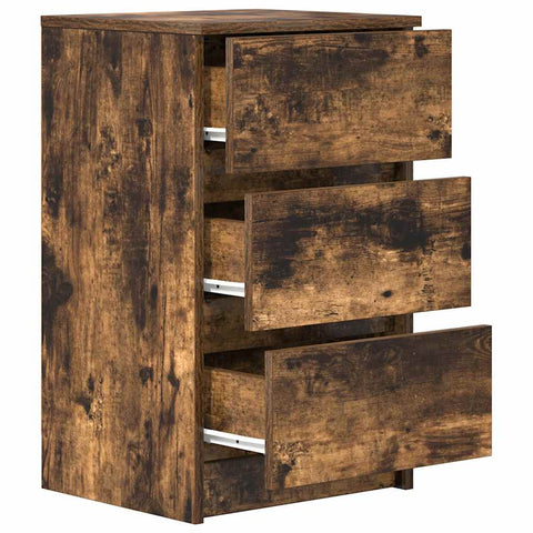 vidaXL Bedside Cabinet with 3 Drawers Smoked Oak 39x35x65 cm