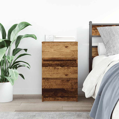 vidaXL Bedside Cabinet with 3 Drawers Old Wood 39x35x65 cm