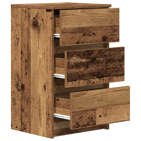 vidaXL Bedside Cabinet with 3 Drawers Old Wood 39x35x65 cm