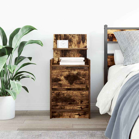 vidaXL Bedside Cabinet with 2 Drawers Smoked Oak 38x34x80 cm