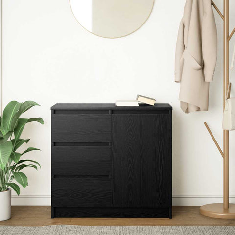 vidaXL Sideboard with Drawer Black Oak 71x35x65 cm Engineered Wood