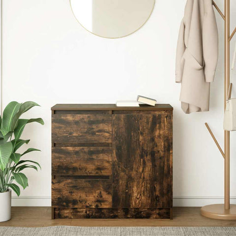vidaXL Sideboard with Drawer Smoked Oak 71x35x65 cm Engineered Wood