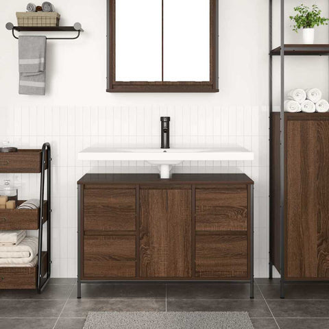 vidaXL Basin Cabinet with Drawers Brown Oak 90x34.5x60 cm