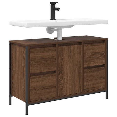 vidaXL Basin Cabinet with Drawers Brown Oak 90x34.5x60 cm